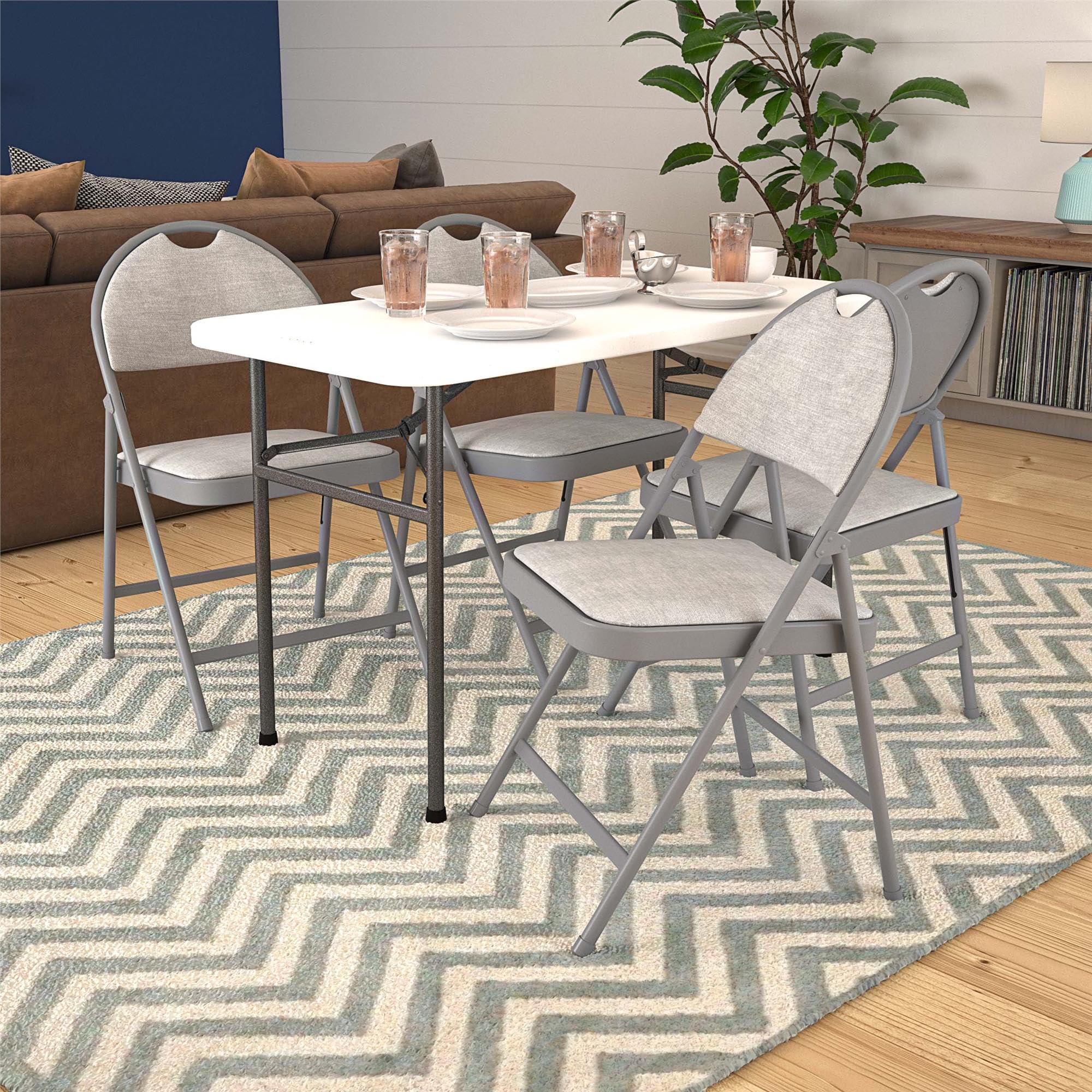 Cosco Commercial Xl Smartfold Fabric Padded Chair, 4-Pack, Gray